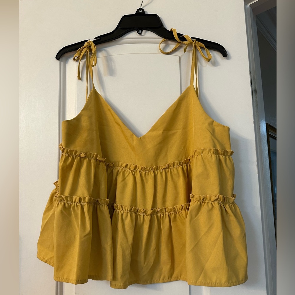Forever 21 MUSTARD Yellow Tiered Ruffle Tank Top (Size XL estimate)